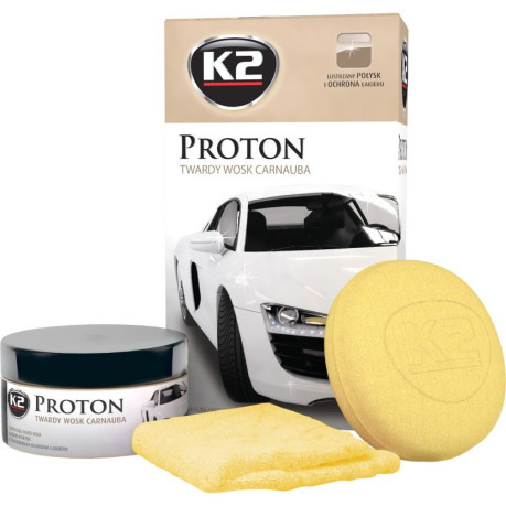 K2- PROTON  TWARDY WOSK CARNAUBA - ZESTAW APLIKATOR+ MIKROWŁOKNO+ WOSK
